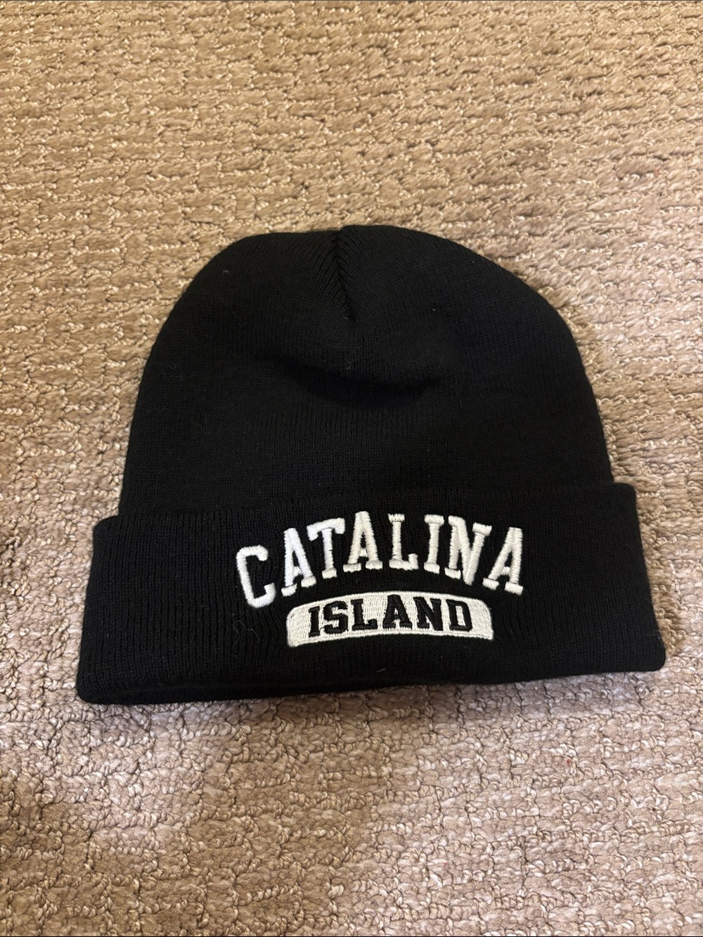 Catalina Island Black Knit Beanie Hat Embroidered